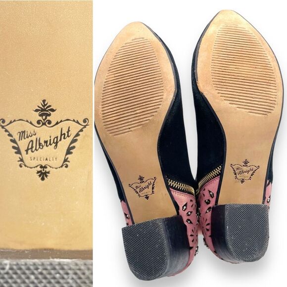 Anthropologie Miss Albright Kaida Beaded Ankle Bootie Black Pink Suede Size 8 - Picture 15 of 16